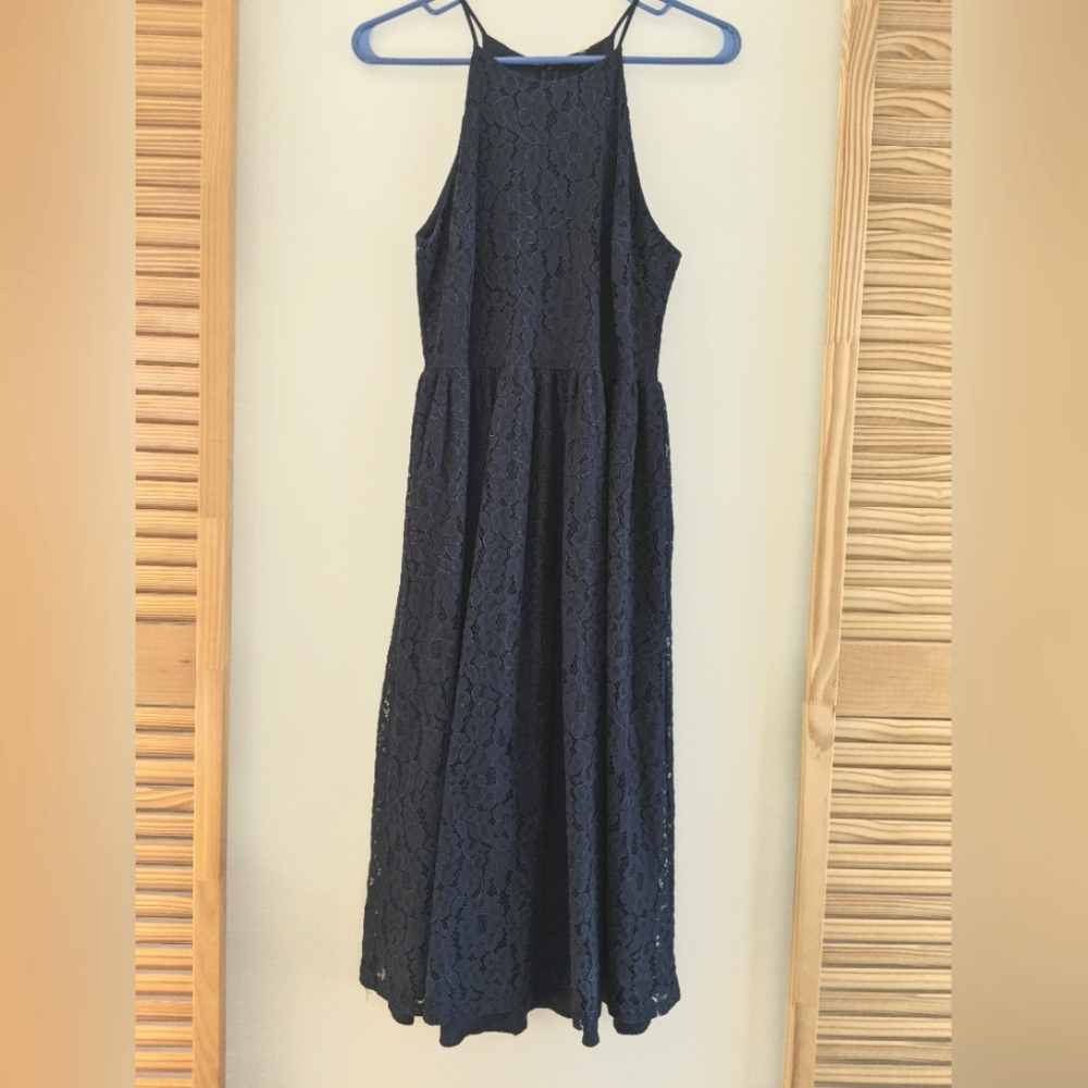 High-neck Lace Midi Dress
